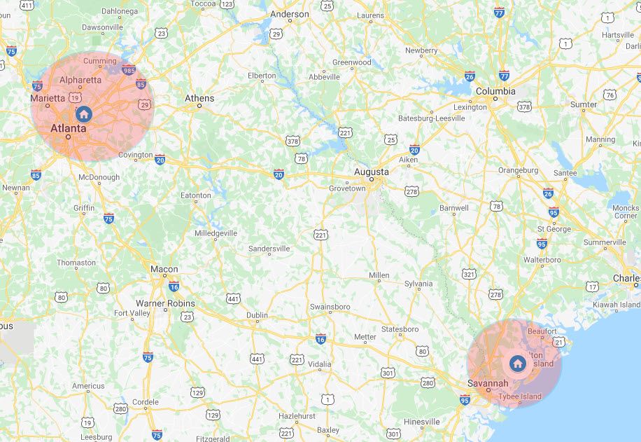 R.S. Andrews Service Area Map