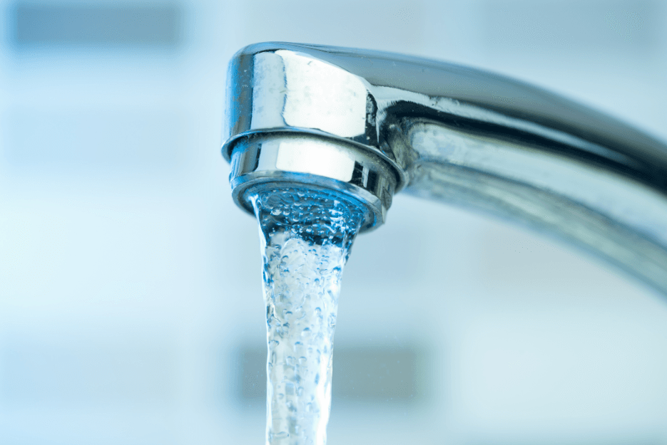 water running from faucet drain