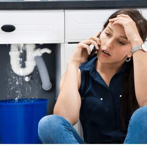 customer on phone while drain leaks