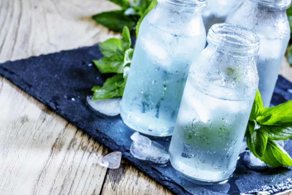 glass bottles of water