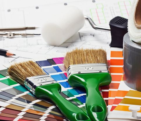 paint brushes and paint samples