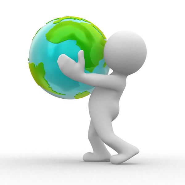 cartoon figure carrying the globe